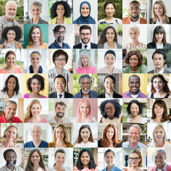 A collage of headshots of diverse people